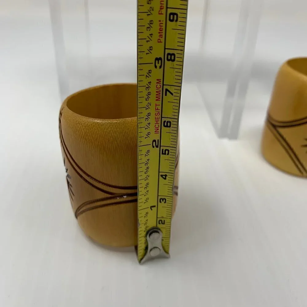 Bamboo Napkin Rings Etched Star Set of Six Vintage Wood Tableware Serving